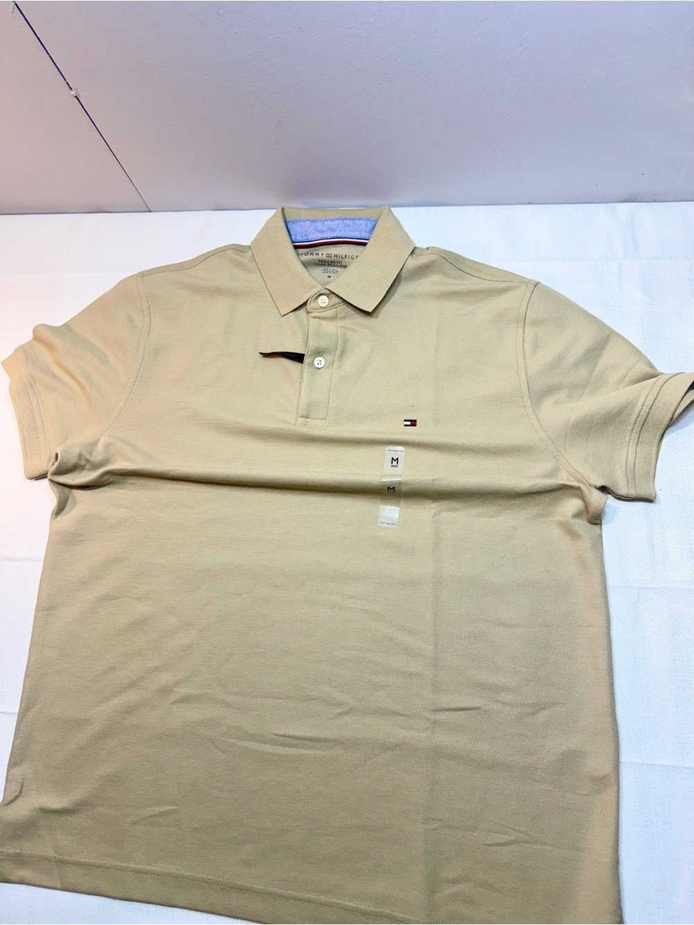Tommy Hilfiger Men's Beige Polo Shirt with Signature Flag